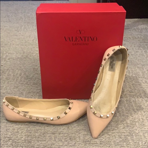Valentino Shoes - Valentino Garavani Rockstud Pointy Flat Nude 10